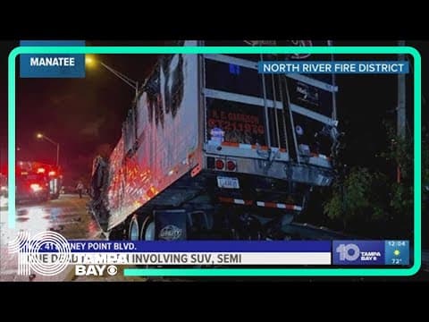 One dead in fiery crash involving an SUV and semi-truck in Manatee County
