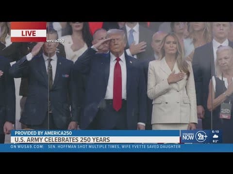 President Donald Trump, first lady Melania Trump arrive to Army anniversary parade