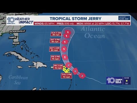Tracking the Tropics: Jerry expected to strengthen as continues in Atlantic