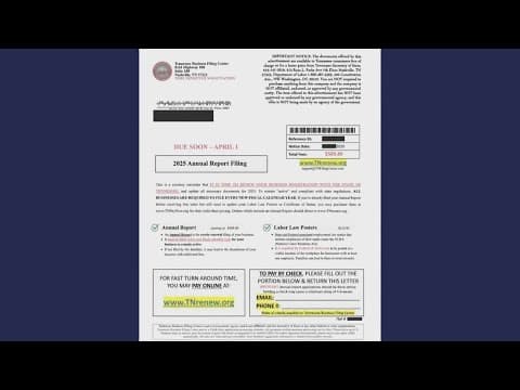 TN Secretary of State says businesses should be aware of deceptive mail scam