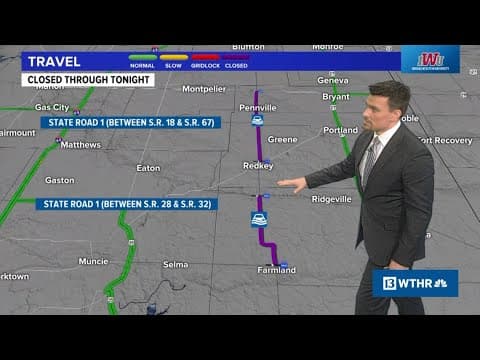 Road closures due to debris and high water in central Indiana (April 4)