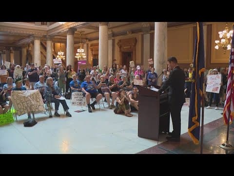 Hundreds protest Vice President JD Vance's visit to Indiana Statehouse