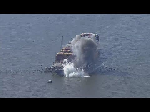 WATCH: Crews blow up section of Baltimore Key Bridge to help free Dali