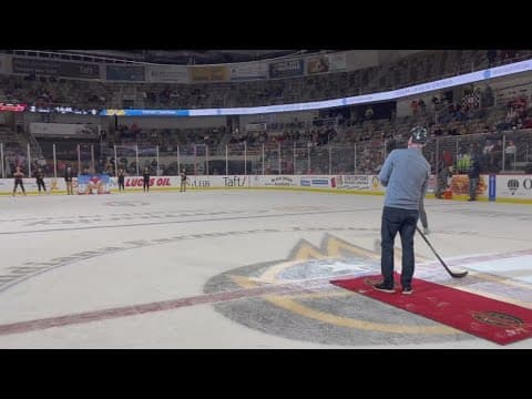 Scott Swan shoots the puck at Indy Fuel game