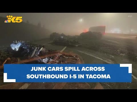 Semi hauling junk cars rolls, spills vehicles across southbound I-5