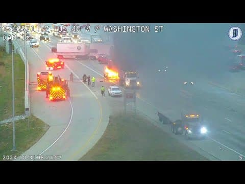 Person trapped, killed after van catches on fire on I-465