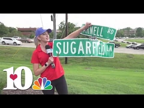 Street sign blown over four miles away after severe storms