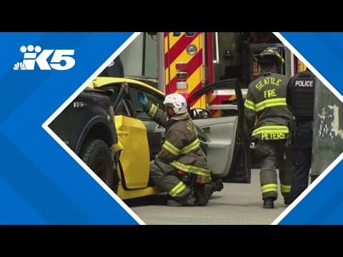 2 people taken to Harborview after 2-car crash in Seattle's Pioneer Square