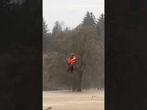 Coast guard rescues woman stranded on top of car during major flooding