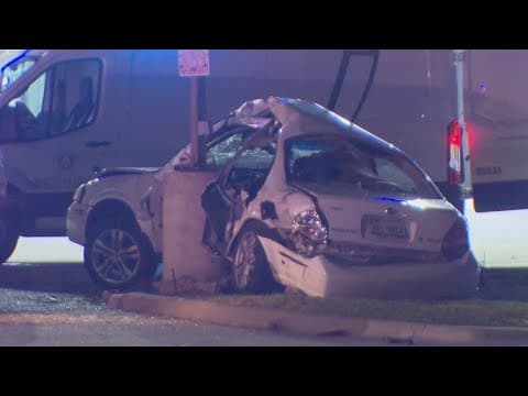2 people killed in a fatal crash after a car hit a pole and a pedestrian