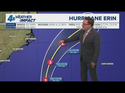 Tuesday 10 PM Tropical Update: Erin remains a strong Category 2 storm