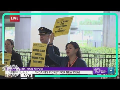 United Airlines flight attendants picket for fair contracts