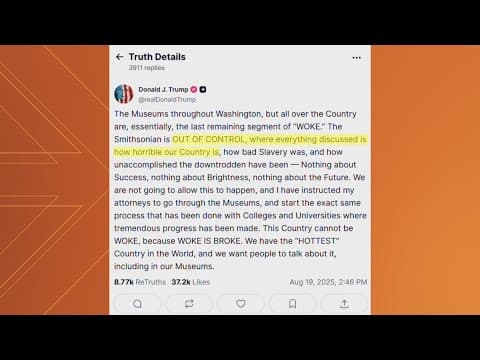 President Trump continues attacks on Smithsonian in Truth Social post