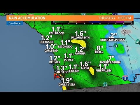 San Diego sees thunderstorms and heavy rain before scattered showers on Wednesday and Thursday