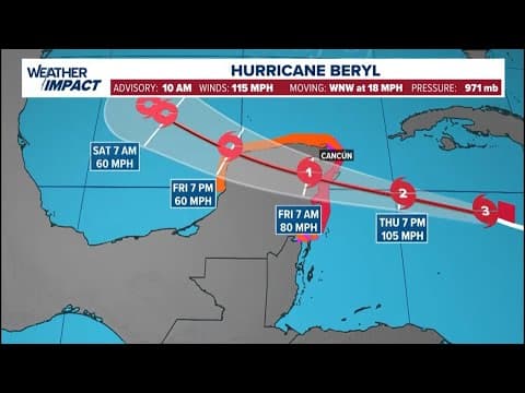 Hurricane Beryl update: Storm remains Category 3, continues on track toward Mexico