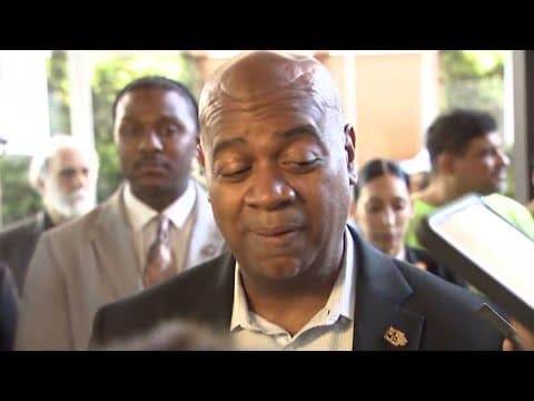 Newark Mayor Ras Baraka talks after his arrest at ICE detention center
