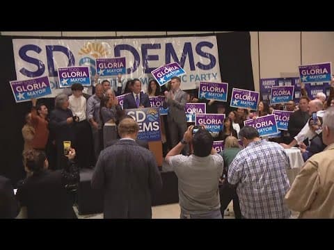 San Diego Mayor Todd Gloria speaks to voters as early election lead continues