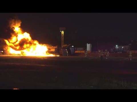 18-wheeler carrying around 8,800 gallons of unleaded fuel catches fire on North Freeway, HFD says