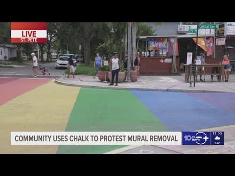 Labor Day chalk protest on St. Petersburg's Central Avenue after state orders mural removals, two mi