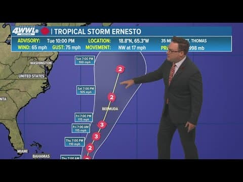 Tropical Update: TS Ernesto expected to turn north and intensify
