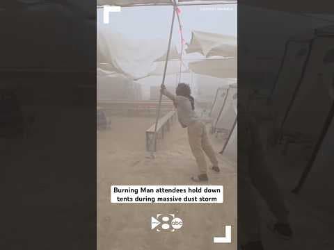 Burning Man attendees hold down tents during massive dust storm