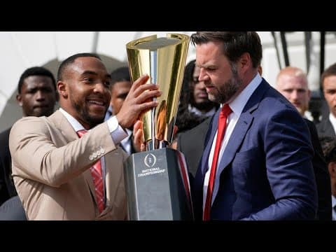 JD Vance fumbles Ohio State national championship trophy during team's ceremony at White House