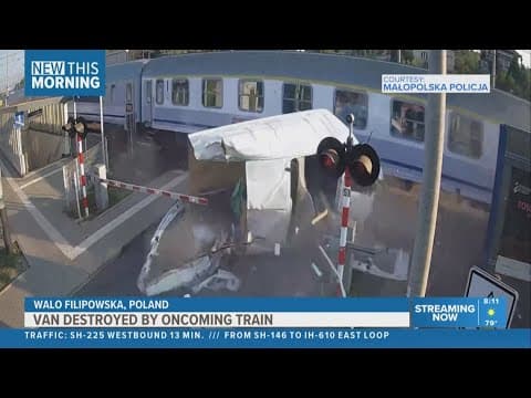 Caught on camera: Van stuck i n crossing destroyed by train in Poland