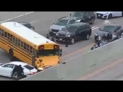 Crash involving school bus with students aboard shuts down I-35W in Mounds View