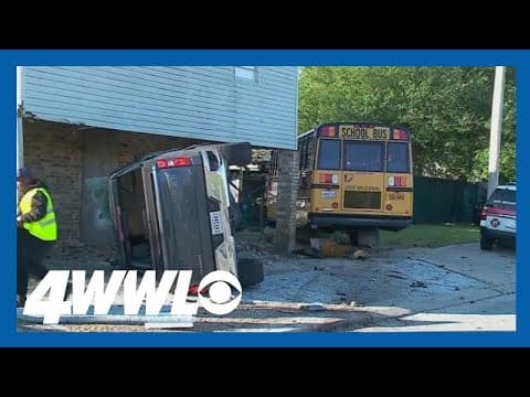 School bus crashes with pickup truck Monday morning