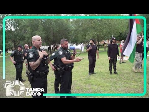 Police give an update after tear gas deployed during pro-Palestinian protest at USF