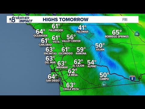 Cold and wet weather in San Diego County could bring snow to mountains over weekend