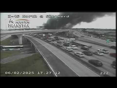 Large fire burning near I-45 and Gulf Bank