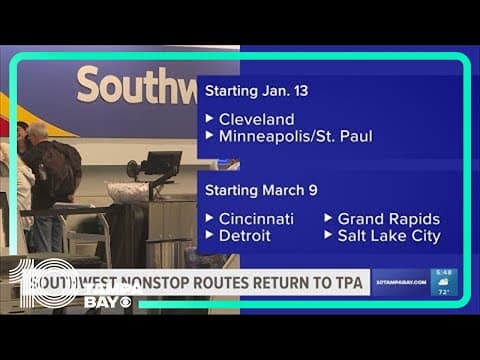 Southwest non-stop routes return to Tampa International Airport