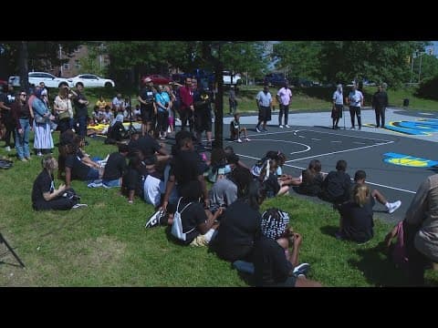 Pacers' Tyrese Haliburton helps unveil new public basketball court in Indy