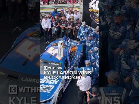 Kyle Larson celebrates Brickyard 400 win