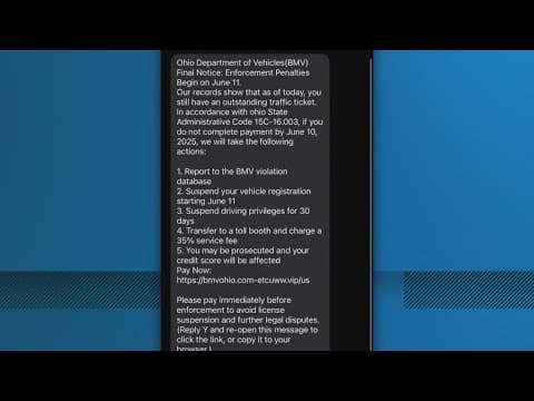 Officials issue warning about traffic ticket text scam claiming to be Ohio BMV