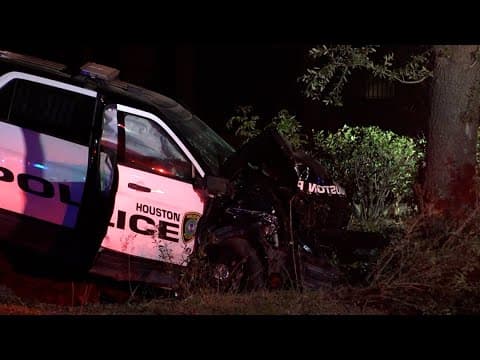 HPD update: Officers hurt in fiery crash | Search is on for suspect