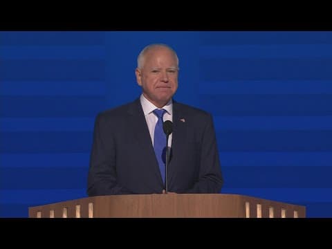 Democratic vice presidential nominee Minnesota Gov. Tim Walz speaks at DNC | Via: NBC/Pool