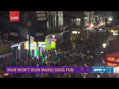 Rain not stopping Mardi Gras fun on Bourbon Street