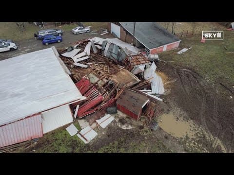 Aerial footage shows damage from weekend tornado in Southern Indiana