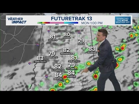 Indiana rain and storm chances Monday pushing south and east toward the Ohio River