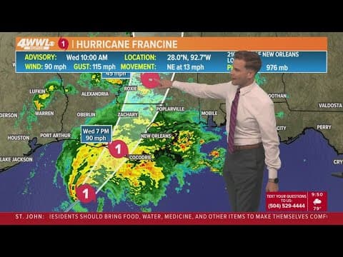 Wednesday 10AM Tropical Update: Hurricane Francine remains steady, landfall expected at 6PM