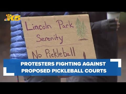 Protesters fighting against proposed pickleball courts in Seattle's Lincoln Park