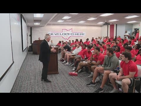 10TV's Dom Tiberi delivers speech on distracted driving to Ohio State football players