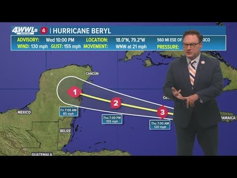 Wednesday 10 PM Tropical Update: Hurricane Beryl still a Category 4, still weakening