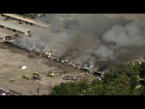 Air 11 video of fire burning at north Houston flea market