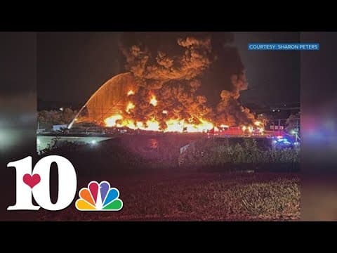 Crews responding to a large warehouse fire in Newport