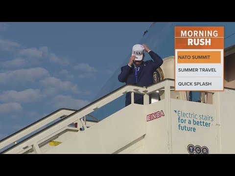 Donald Trump speaks to reporters after NATO summit