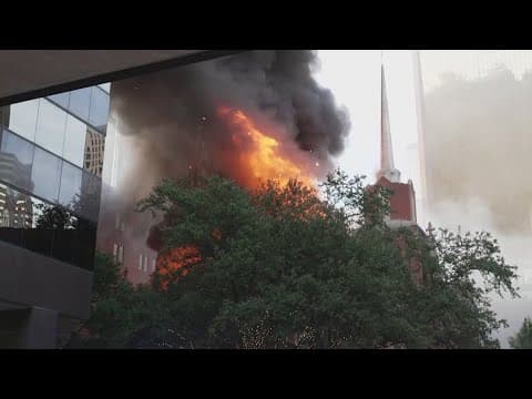 Firefighters battle fire at First Baptist Dallas Church in Downtown Dallas
