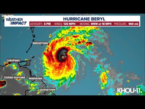 Tracking the Tropics: Hurricane Beryl remains a Cat. 4 storm as it continues track to the west